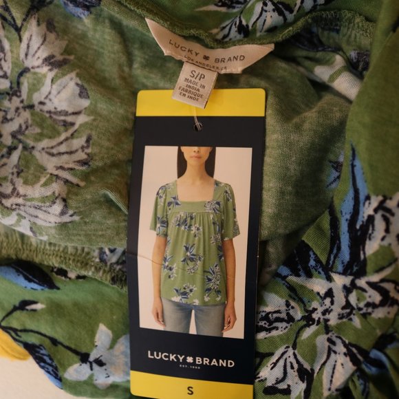 Lucky Brand Green Floral Print Square Neck Top - Picture 6 of 10